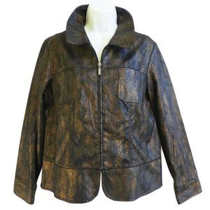 Birch Hill Coppery Reptile Jacket Blazer Full Zip Double Chest Pockets Peplum M